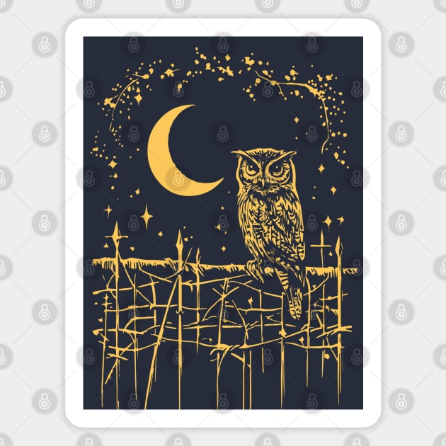 Celestial Barn Owl Perched Under the Moon – Mystical Night Guardian Magnet by TuncGK